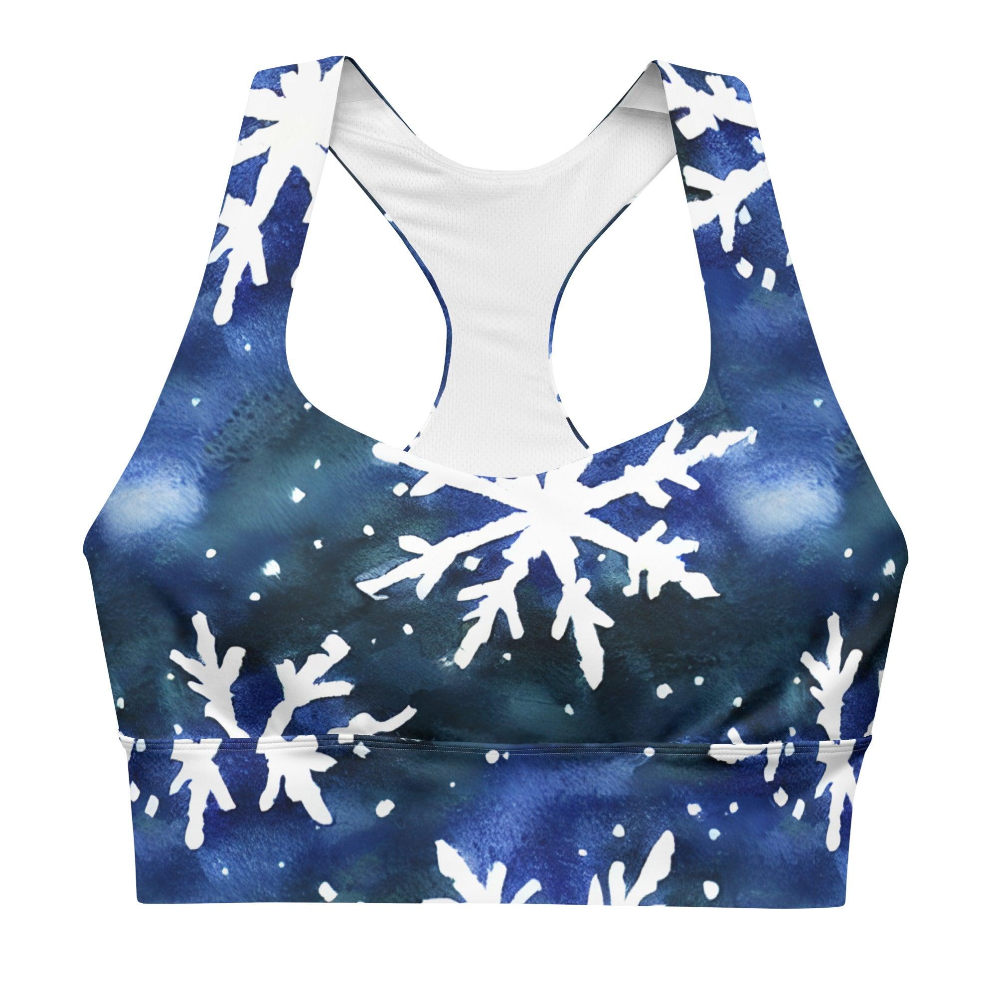 Watercolor Snowflake Longline sports bra - Funfitti Apparel