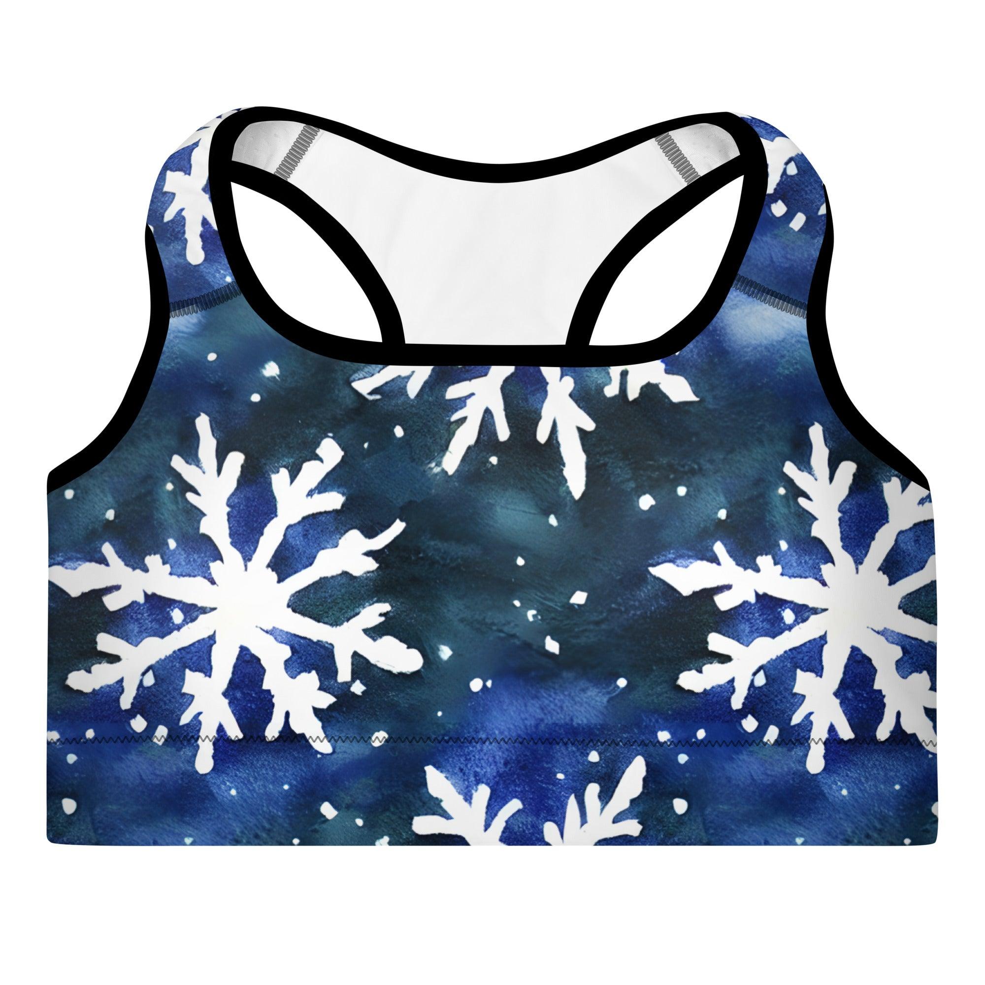 Watercolor Snowflake Padded Sports Bra - Funfitti Apparel