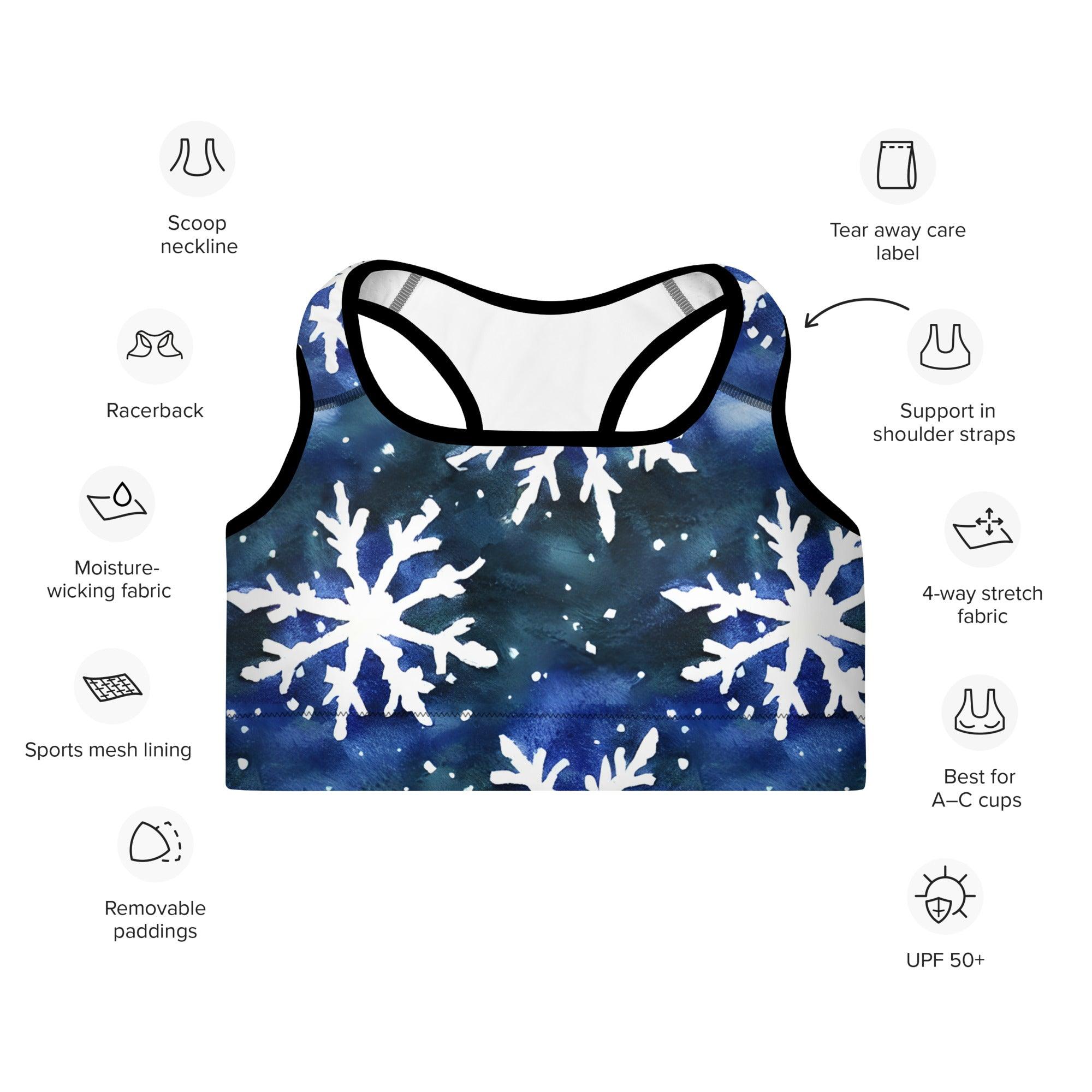 Watercolor Snowflake Padded Sports Bra - Funfitti Apparel