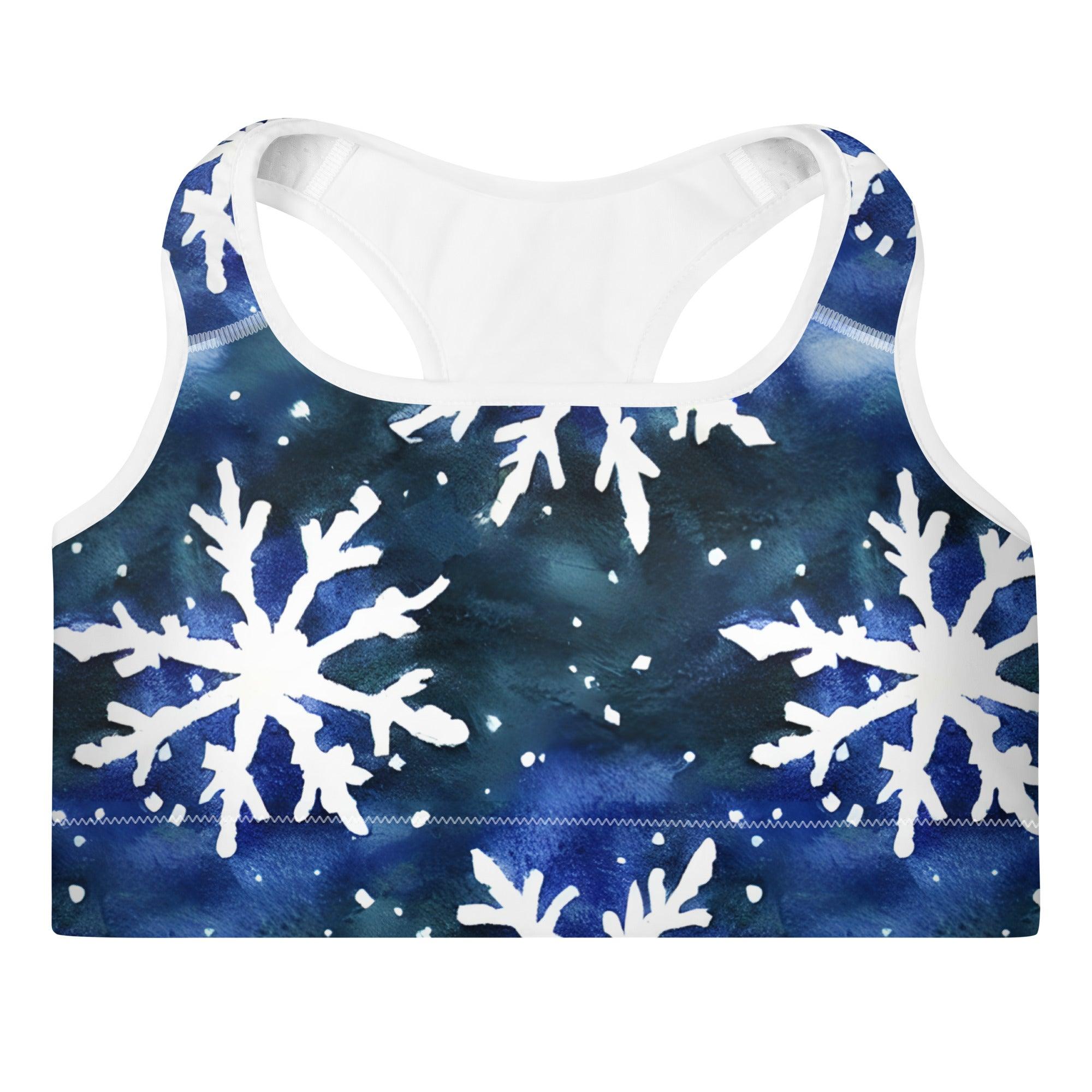 Watercolor Snowflake Padded Sports Bra - Funfitti Apparel