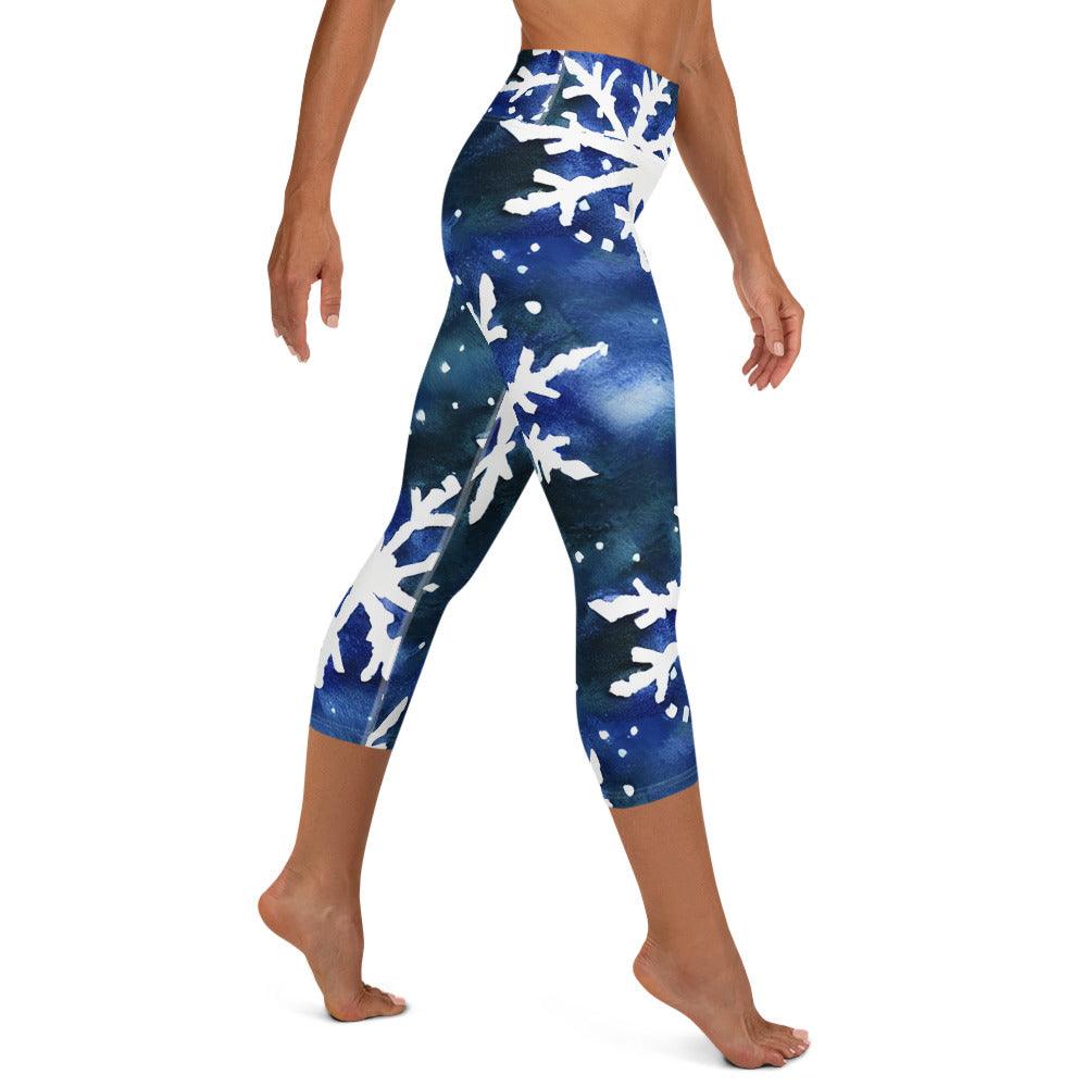 Watercolor Snowflake Yoga Capri Leggings - Funfitti Apparel