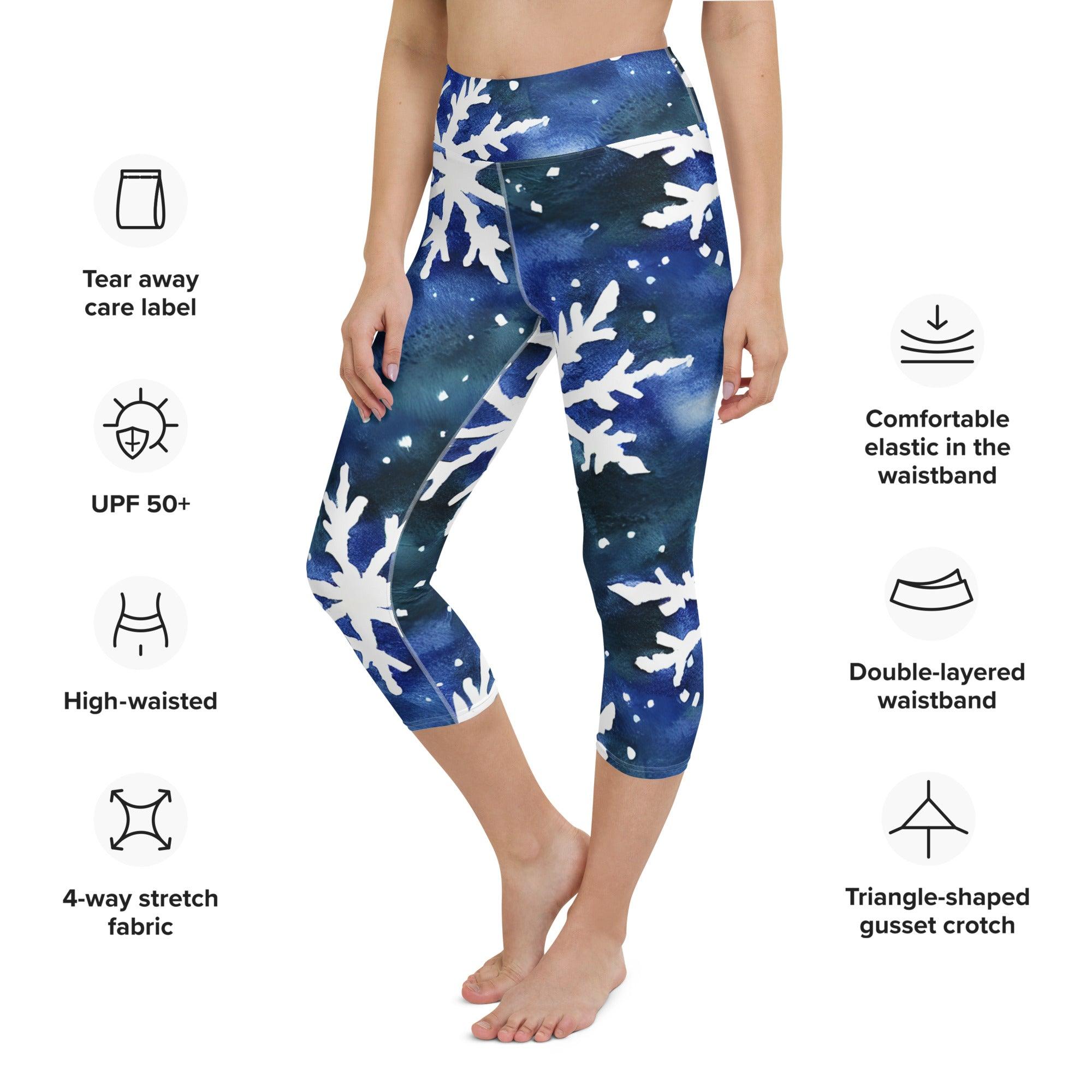 Watercolor Snowflake Yoga Capri Leggings - Funfitti Apparel