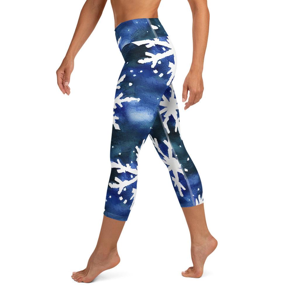 Watercolor Snowflake Yoga Capri Leggings - Funfitti Apparel