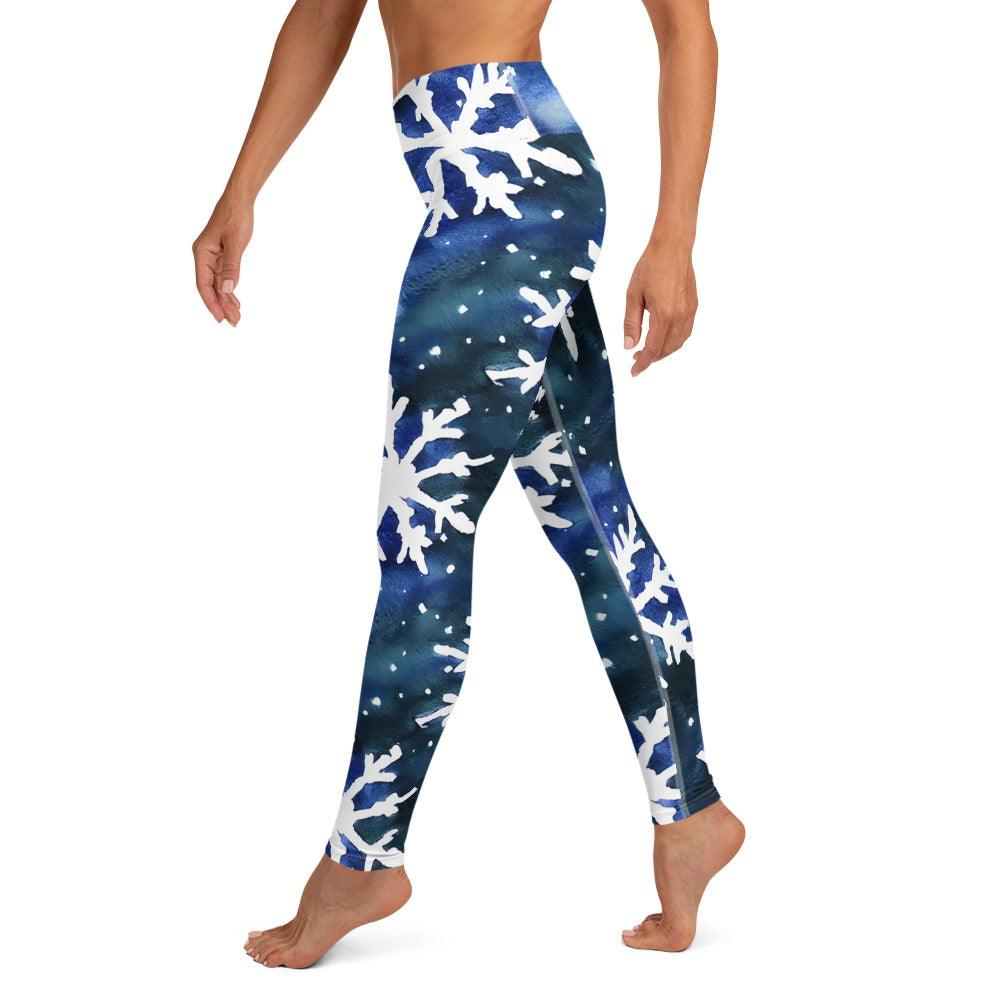 Watercolor Snowflake Yoga Leggings - Funfitti Apparel